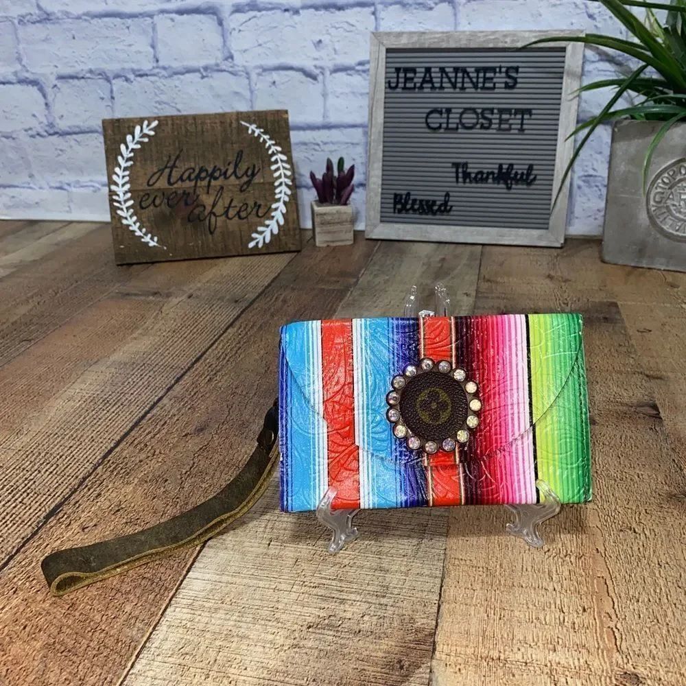 Leather serape wristlet upcycled